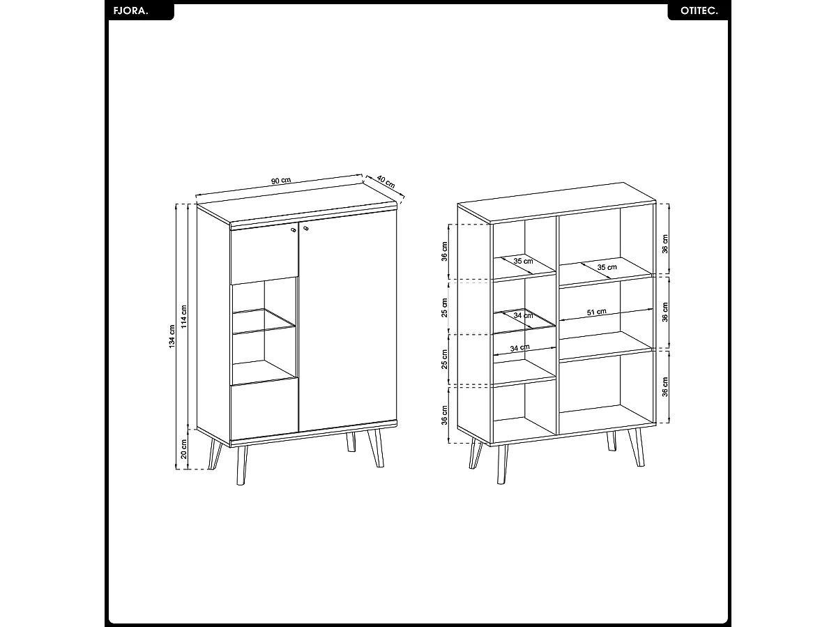 Commode vitrine - L.90 x H.134 x P.40 cm - FJORA