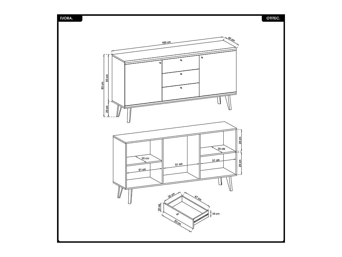 Commode - L.160 x H.83 x P.40 cm - FJORA