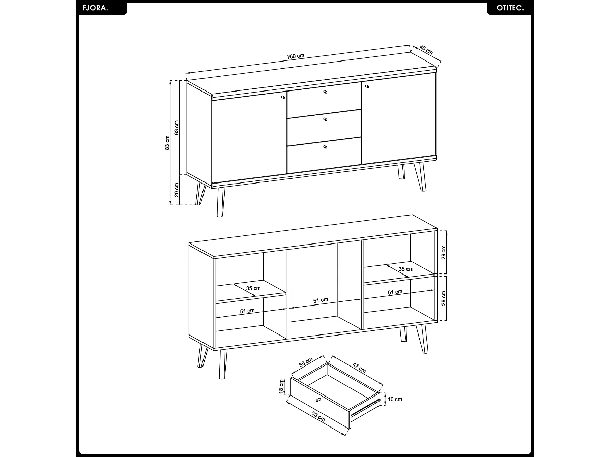 Commode - L.160 x H.83 x P.40 cm - FJORA