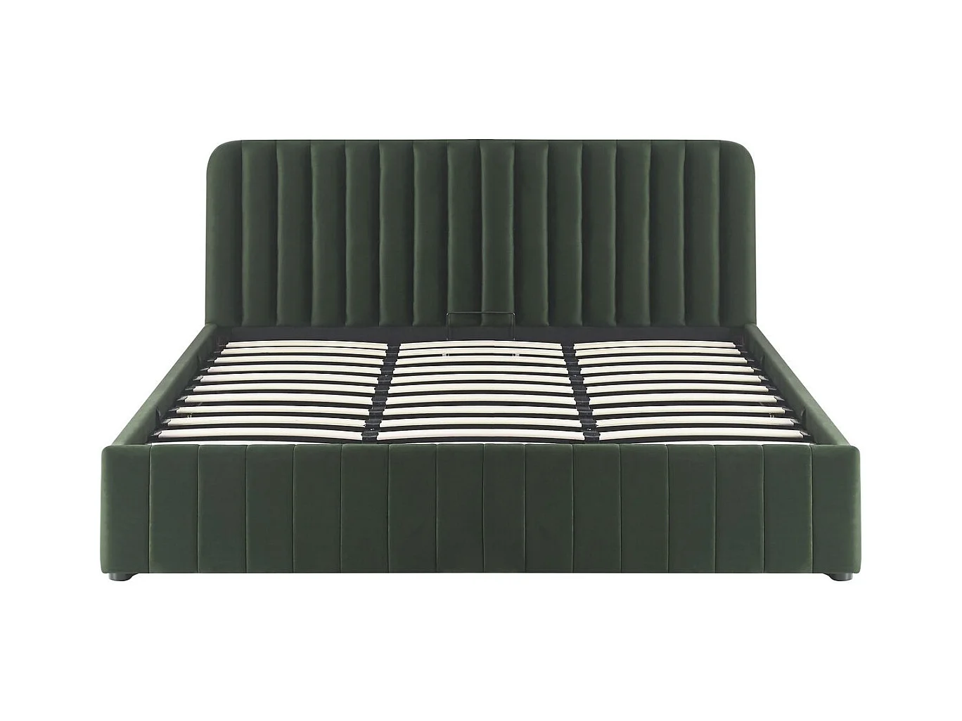 Lit coffre adulte 180x200 cm avec tête de lit capitonnée en velours vert kaki - Ava