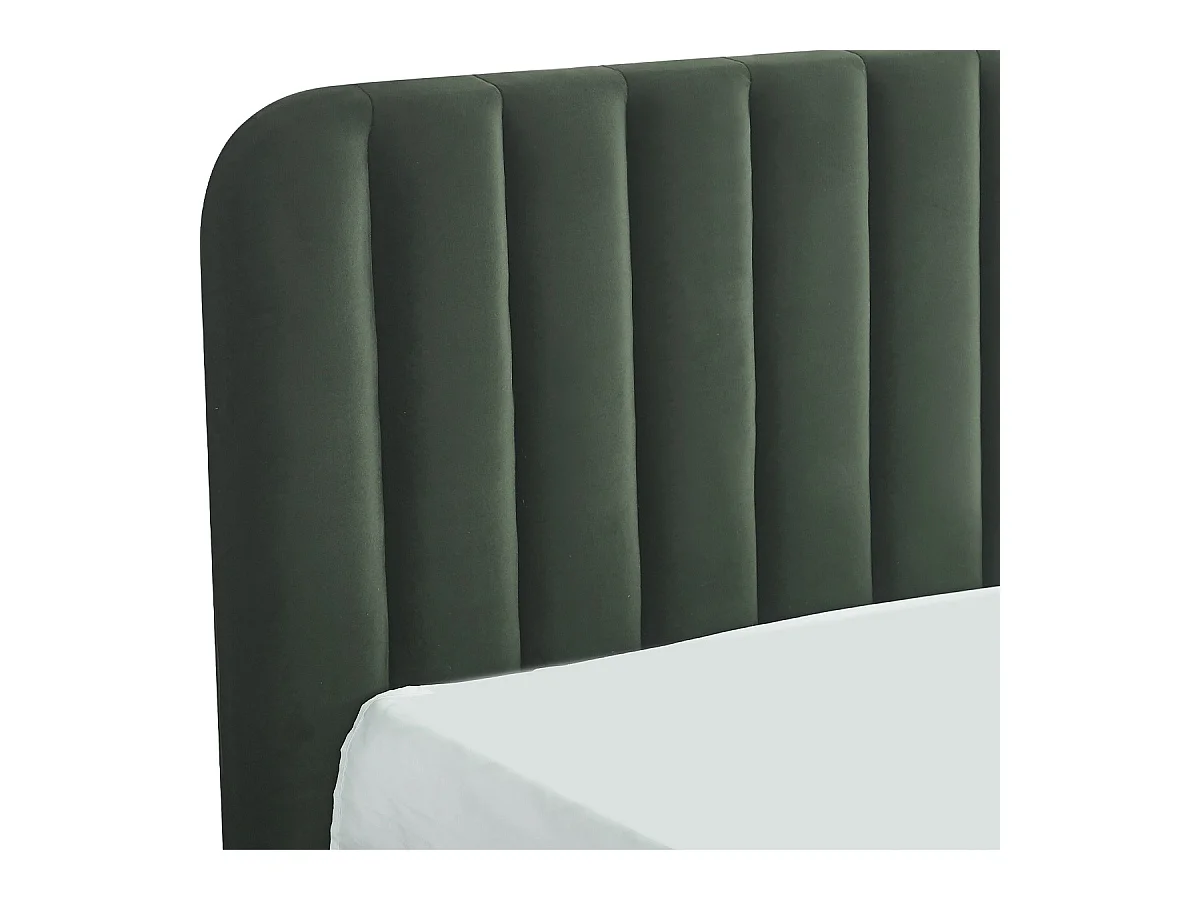 Lit coffre adulte 180x200 cm avec tête de lit capitonnée en velours vert kaki - Ava