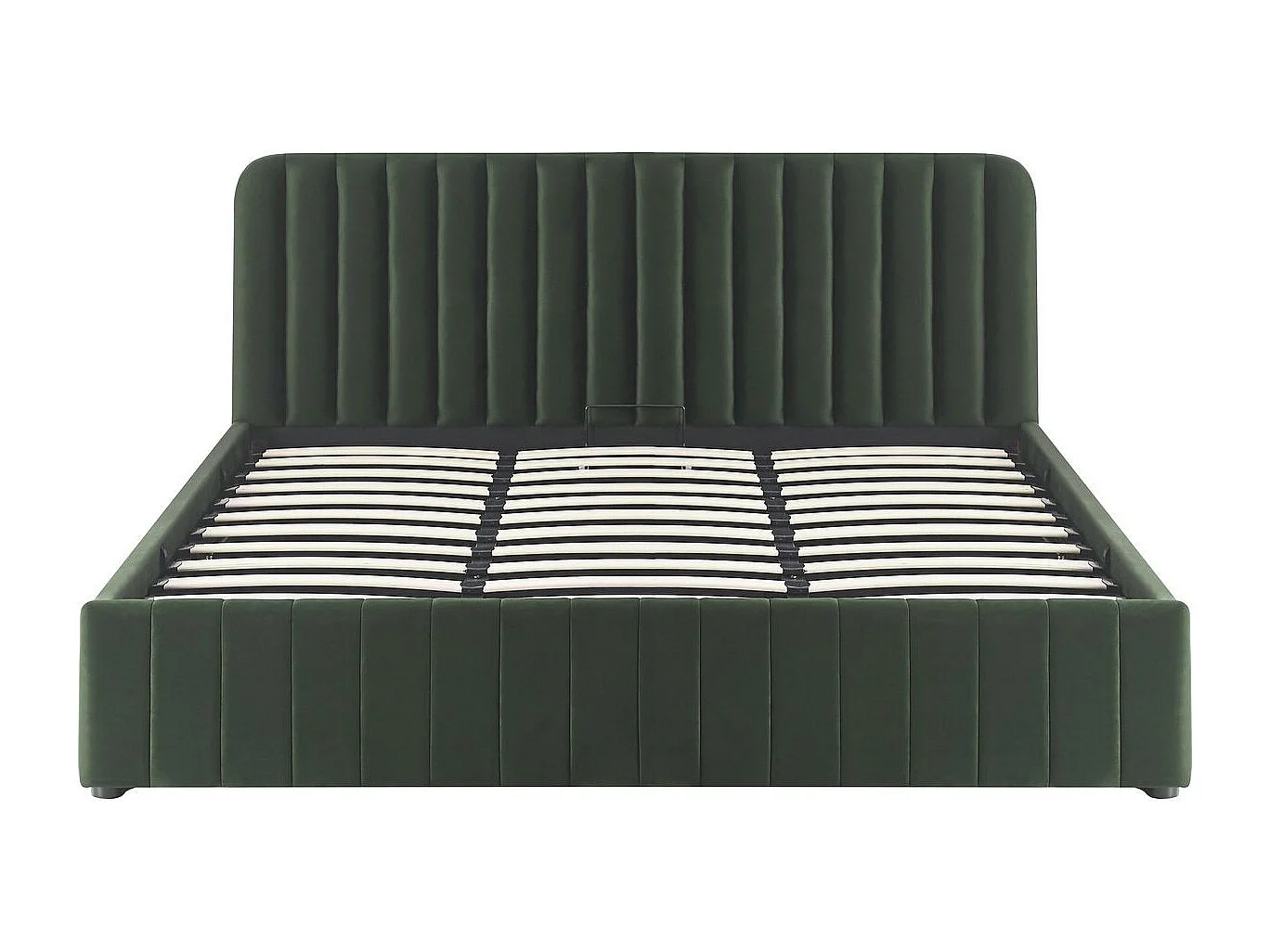Lit coffre adulte 180x200 cm avec tête de lit capitonnée en velours vert kaki - Ava