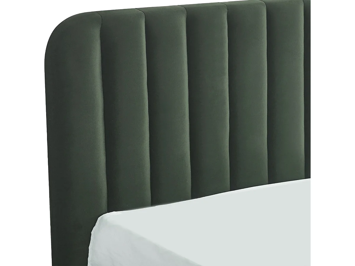 Lit coffre adulte 180x200 cm avec tête de lit capitonnée en velours vert kaki - Ava