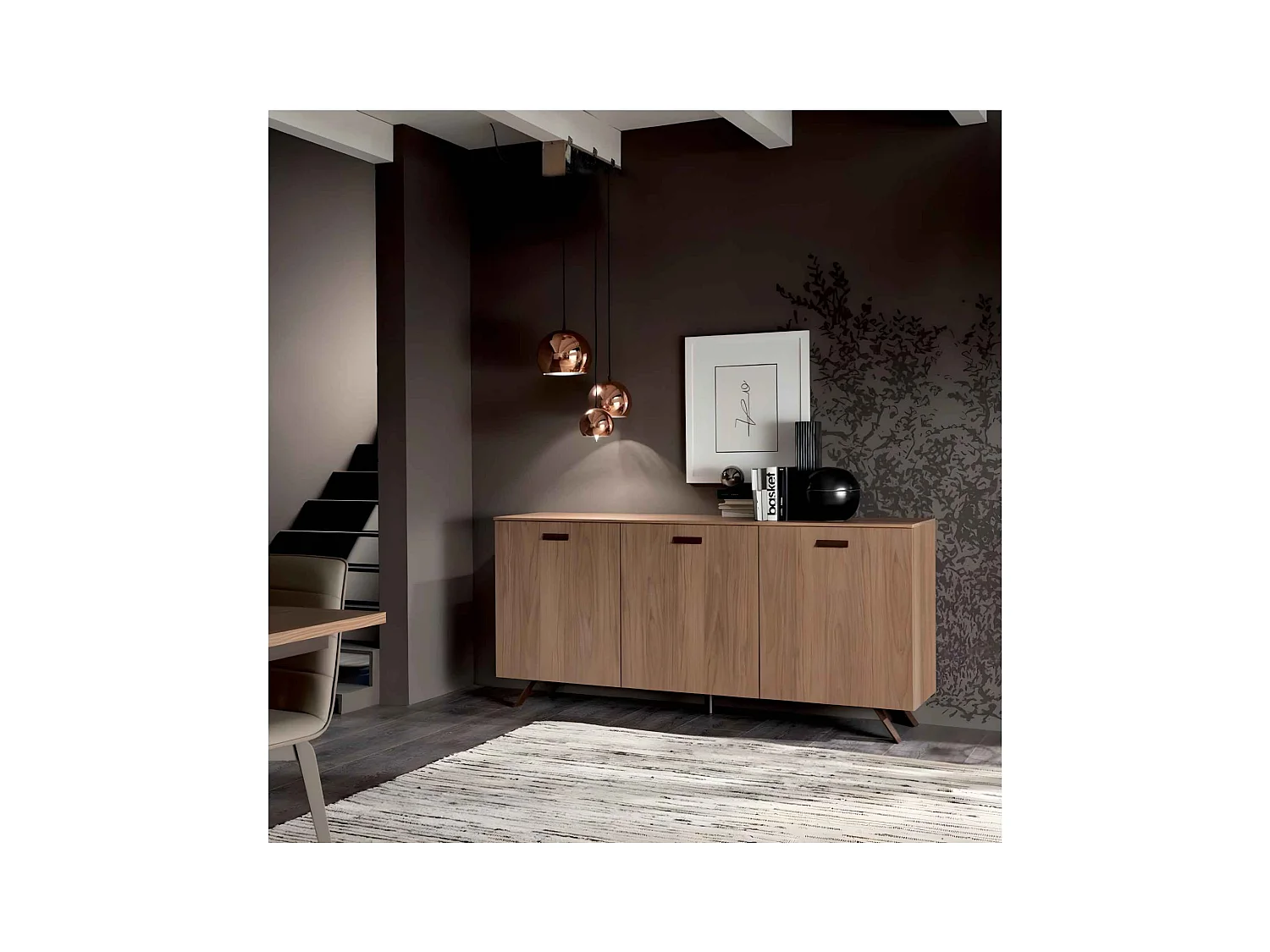 Nowoczesna orzechowa szafka "Abaco" z 3 drzwiami cm 180x47,5 85h