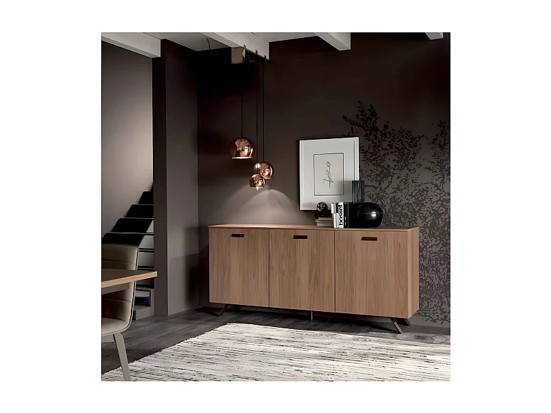 Modern notenhouten dressoir "Abaco" met 3 deuren cm 180x47,5 85h