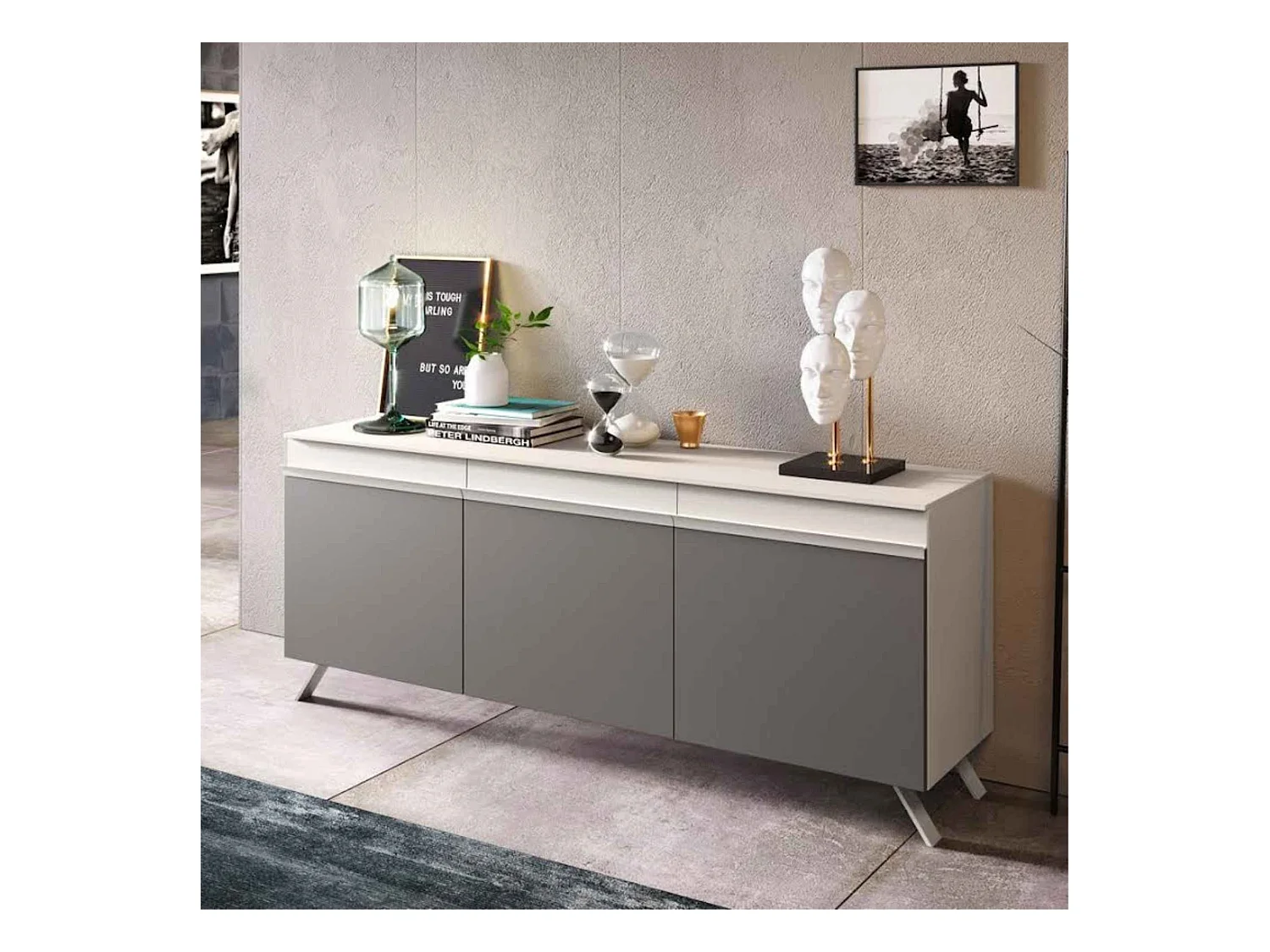 Modernes Wohnzimmer Sideboard "Abaco Day" mit 3 Türen und Rillengriff cm 180x48,5 85,2h