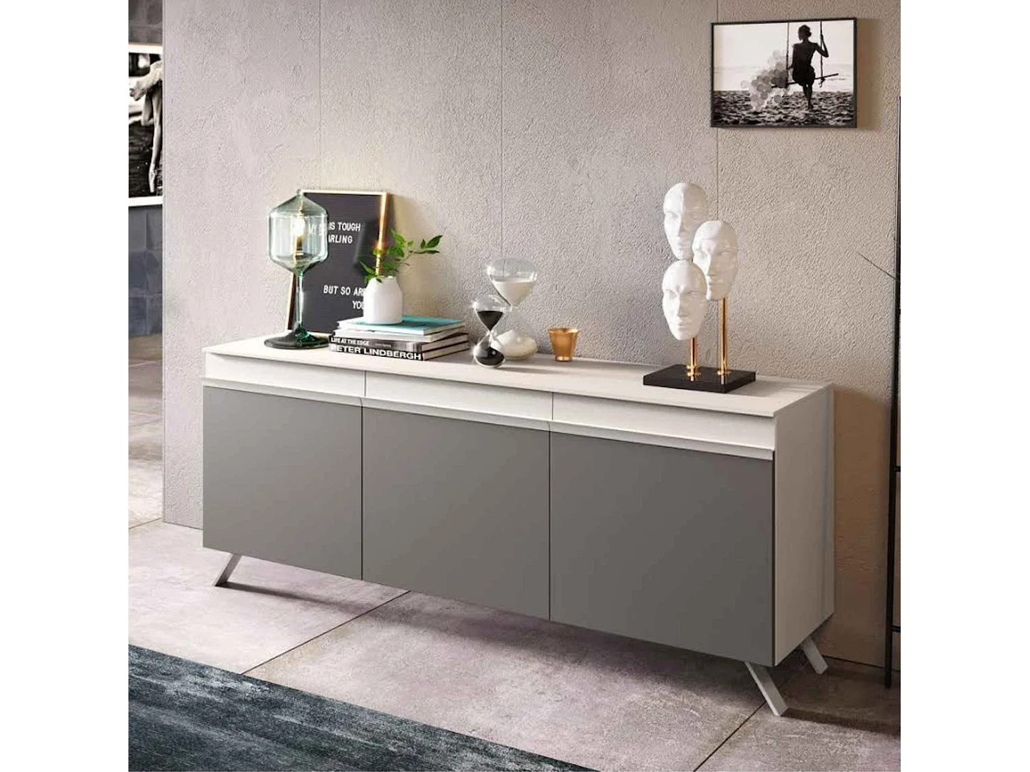 Madia moderna da soggiorno "Abaco Day" con 3 ante e maniglia a gola cm 180x48,5 85,2h