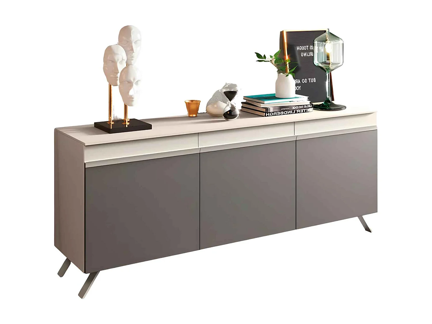 Madia moderna da soggiorno "Abaco Day" con 3 ante e maniglia a gola cm 180x48,5 85,2h