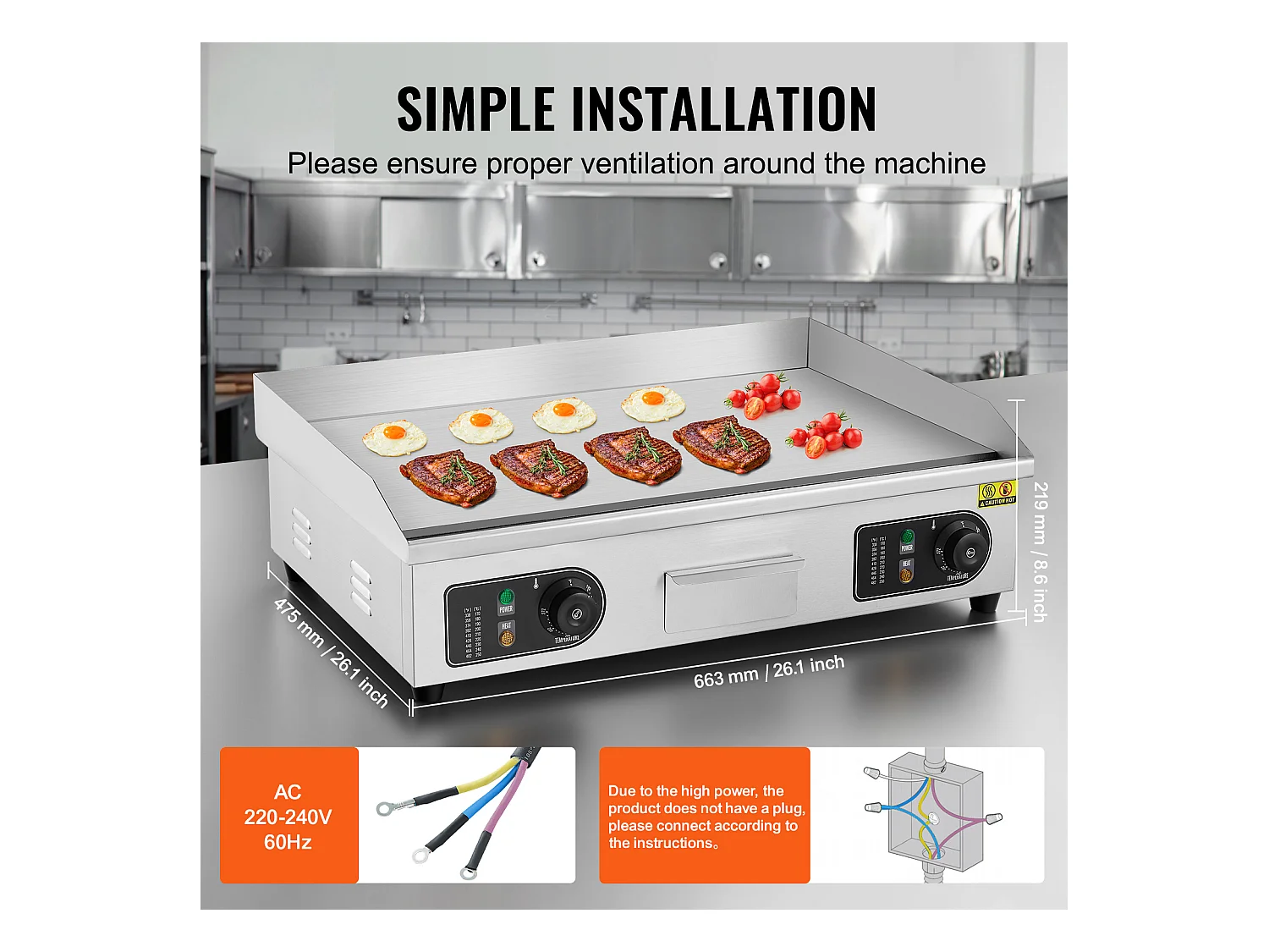 Elektrische Pfanne SucceBuy 4000 W, Gewerbliche Elektrische Kochplatte mit Glatter Oberfläche