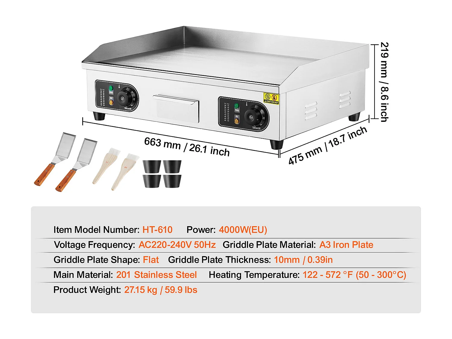 Plancha Elétrica SucceBuy 4000 W, Placa Elétrica de Cozinha Comercial com Superfície Plana