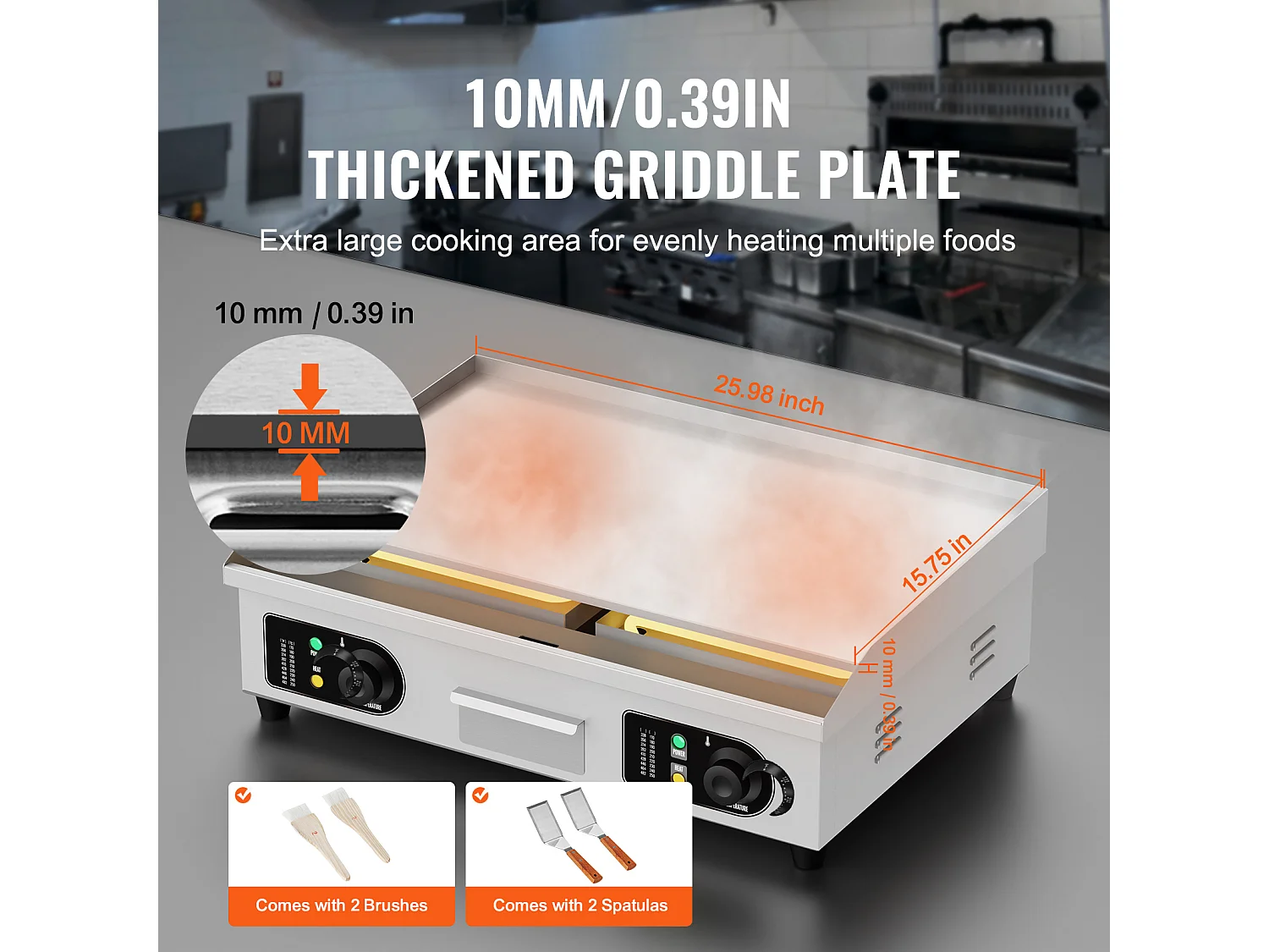 Plancha Elétrica SucceBuy 4000 W, Placa Elétrica de Cozinha Comercial com Superfície Plana