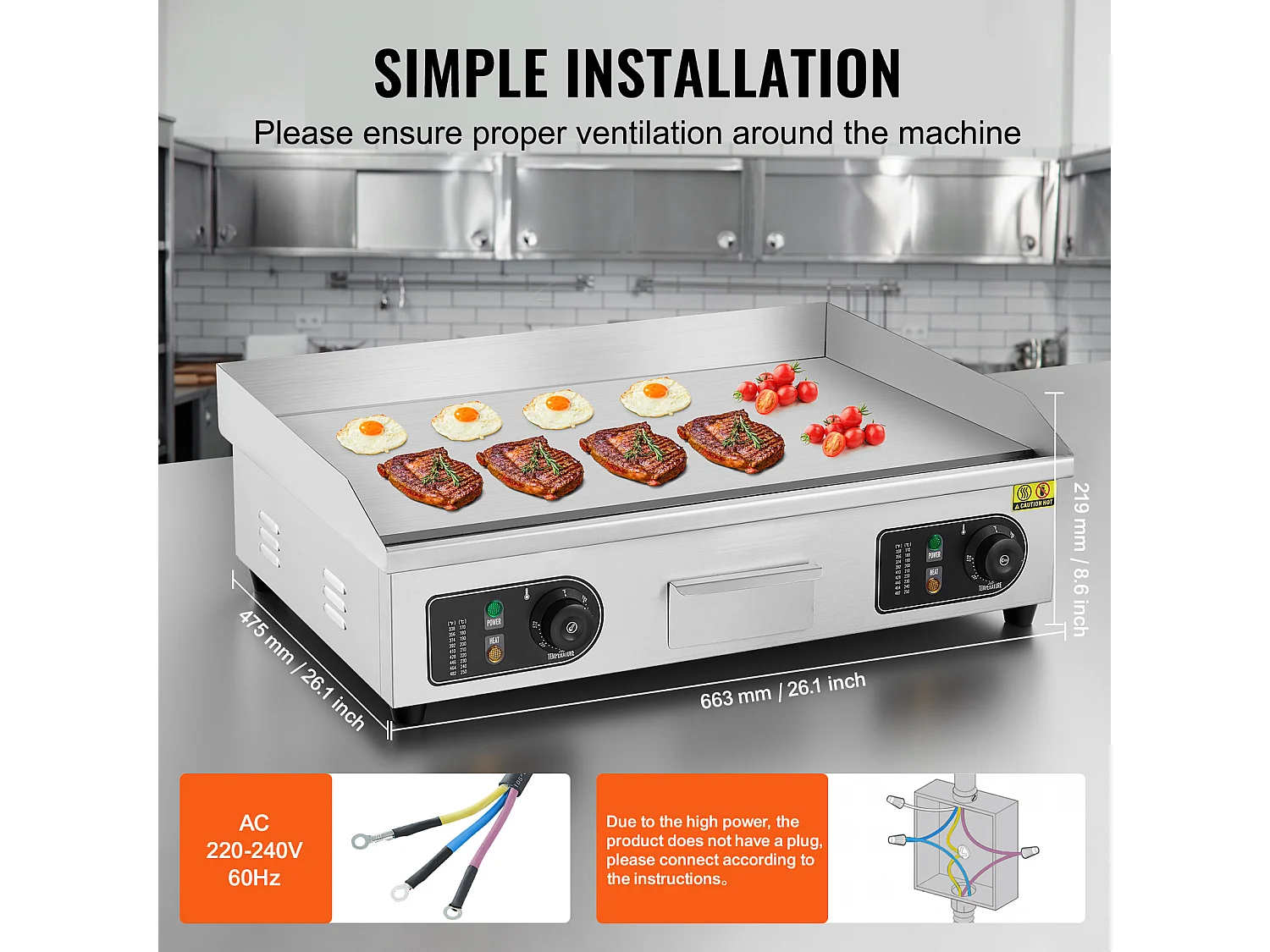 Plancha Elétrica SucceBuy 4000 W, Placa Elétrica de Cozinha Comercial com Superfície Plana