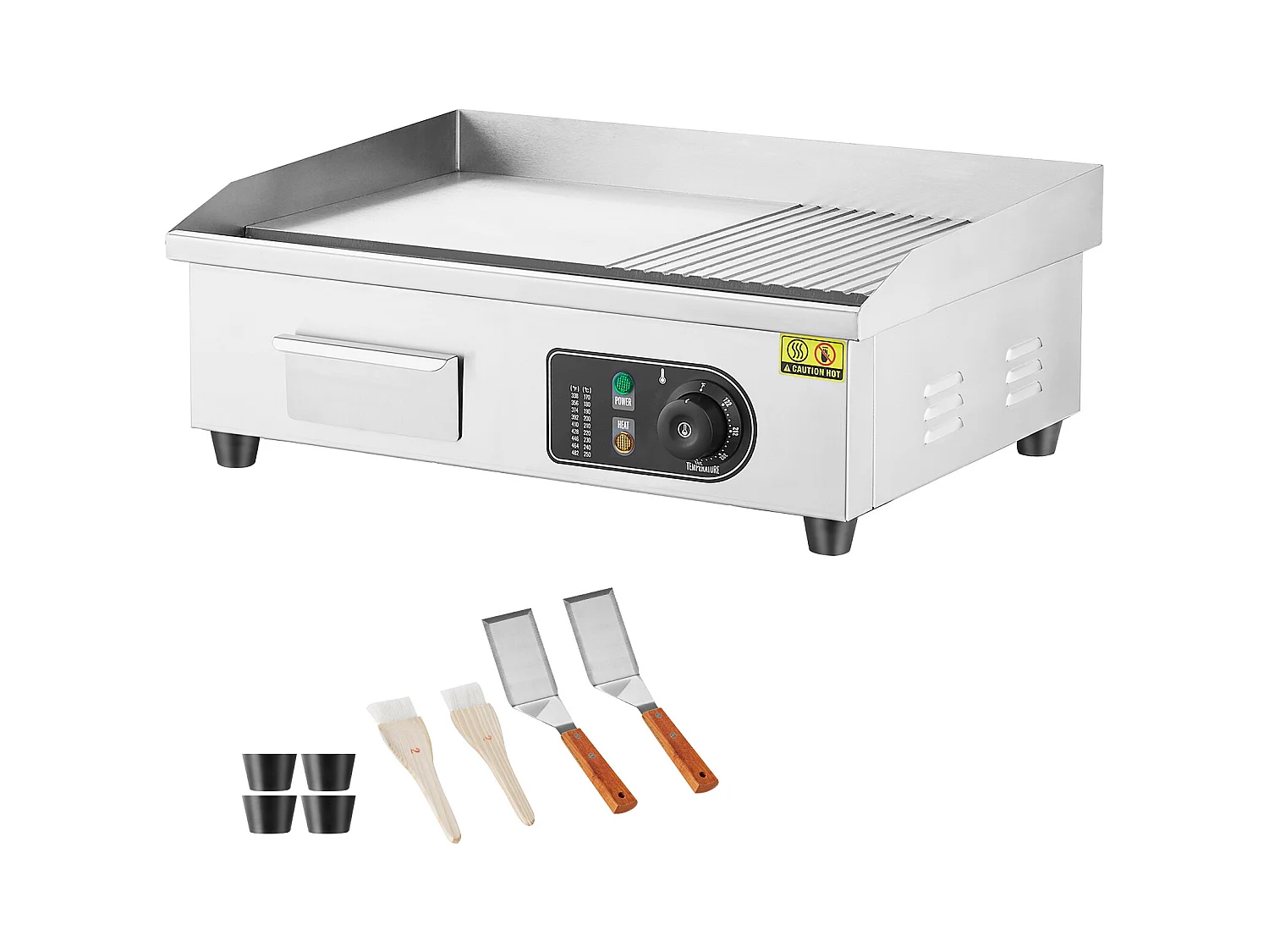 Plancha Électrique SucceBuy, Plaque de Cuisson Électrique Commerciale, 3200 W, Gril Semi-Plat pour Comptoir, 122 ℉ à 572 ℉