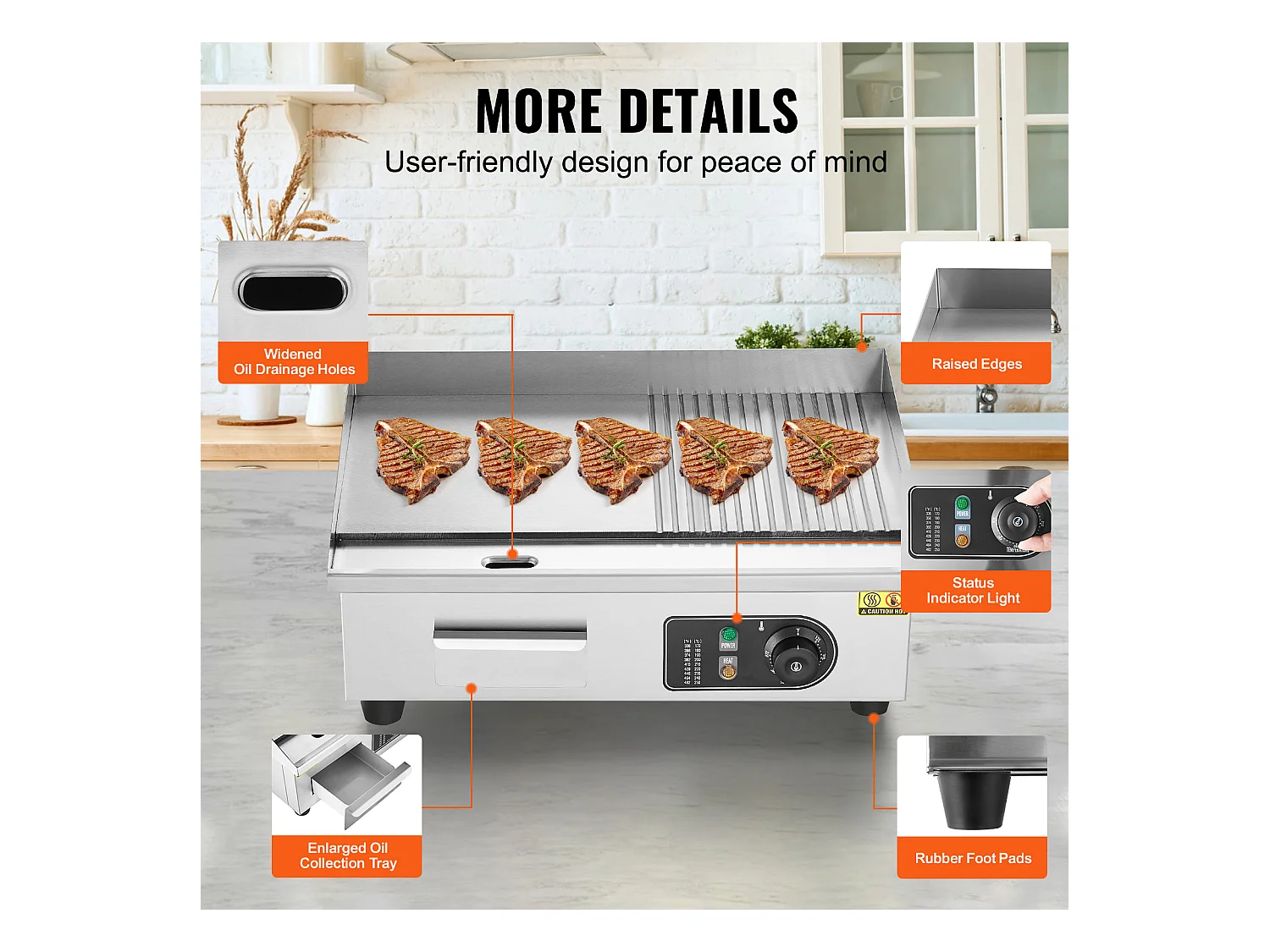 Plancha Électrique SucceBuy, Plaque de Cuisson Électrique Commerciale, 3200 W, Gril Semi-Plat pour Comptoir, 122 ℉ à 572 ℉