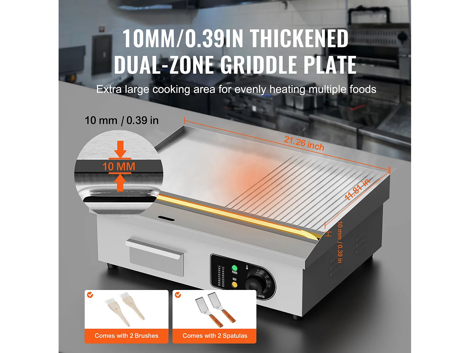 Chapa Elétrica SucceBuy, Placa de Cozimento Elétrica Comercial, 3200 W, Churrasqueira Semi-Plana para Balcão, 122 ℉ a 572 ℉