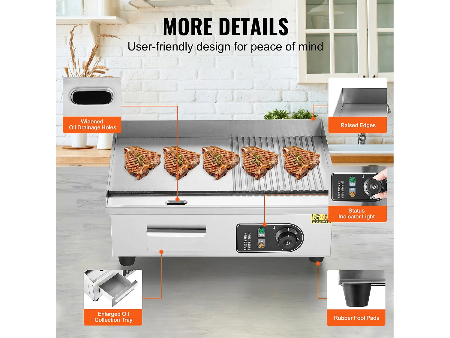 Chapa Elétrica SucceBuy, Placa de Cozimento Elétrica Comercial, 3200 W, Churrasqueira Semi-Plana para Balcão, 122 ℉ a 572 ℉