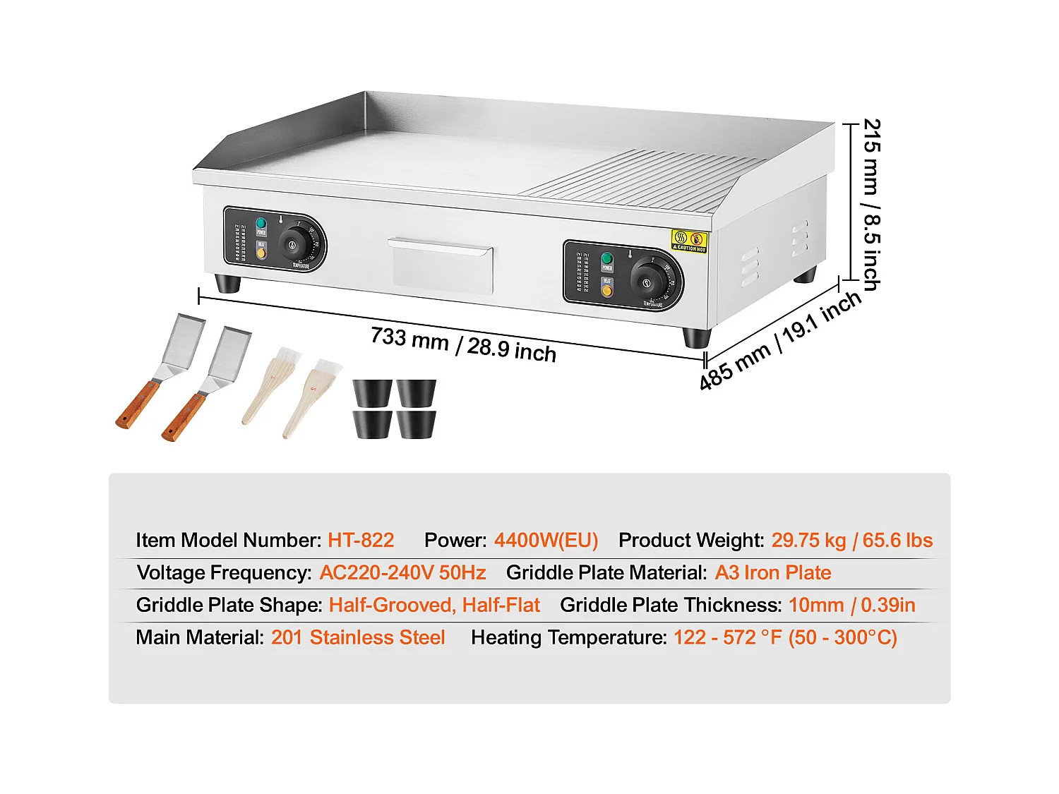 Elektroplancha SucceBuy, Elektrische Kochplatte für Gewerbe, 4400 W, Halbe Flachgrill für Theke, 122 ℉ bis 572 ℉