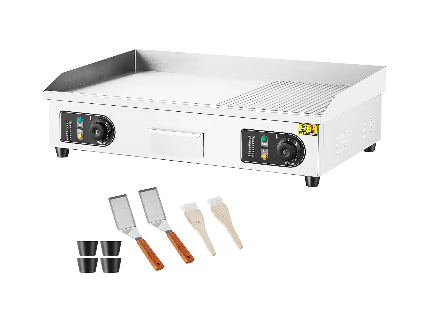 Plancha Électrique SucceBuy, Plaque de Cuisson Électrique Commerciale, 4400 W, Gril Semi-Plat pour Comptoir, 122 ℉ à 572 ℉
