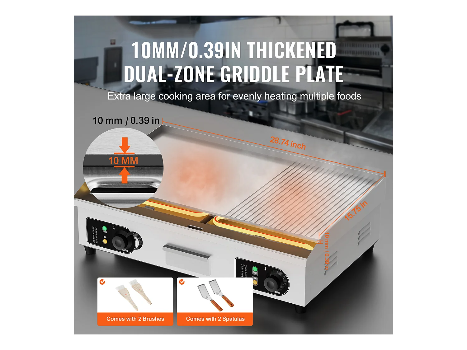 Plancha Électrique SucceBuy, Plaque de Cuisson Électrique Commerciale, 4400 W, Gril Semi-Plat pour Comptoir, 122 ℉ à 572 ℉
