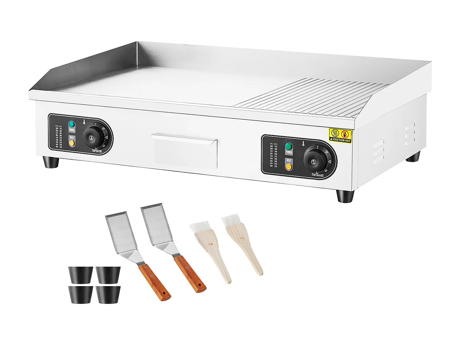 Plancha Électrique SucceBuy, Plaque de Cuisson Électrique Commerciale, 4400 W, Gril Semi-Plat pour Comptoir, 122 ℉ à 572 ℉