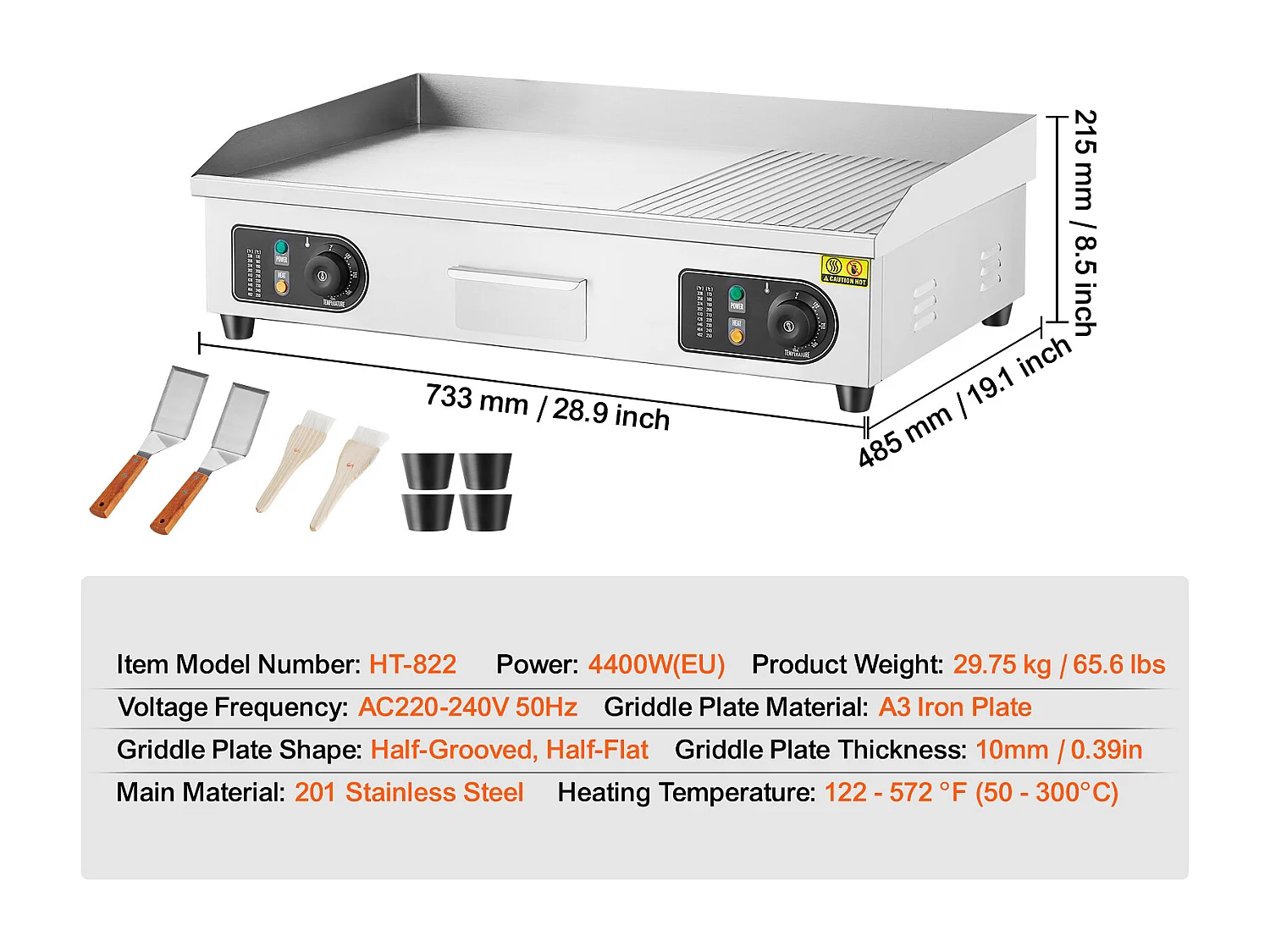 Plancha Électrique SucceBuy, Plaque de Cuisson Électrique Commerciale, 4400 W, Gril Semi-Plat pour Comptoir, 122 ℉ à 572 ℉