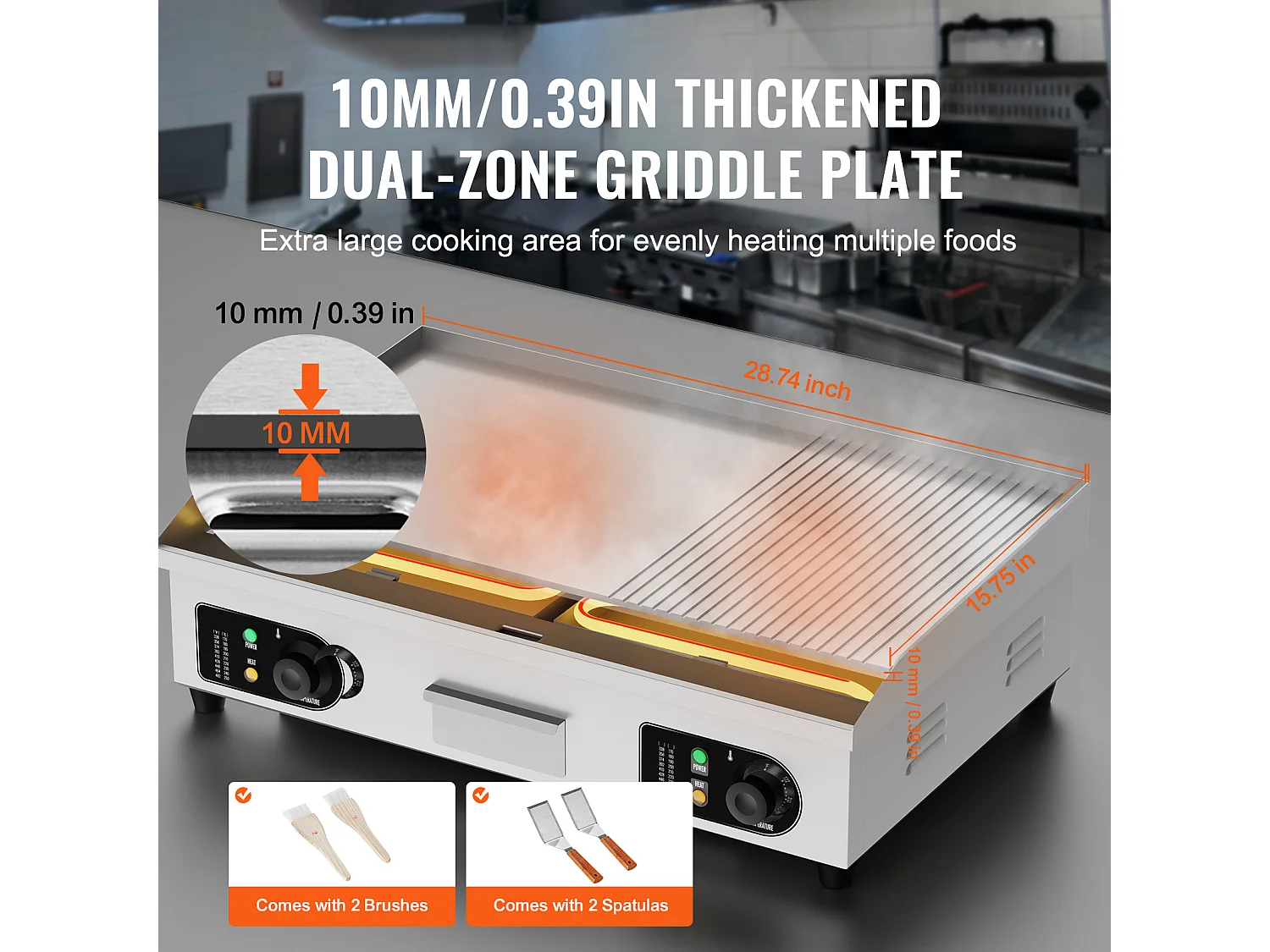 Plancha Électrique SucceBuy, Plaque de Cuisson Électrique Commerciale, 4400 W, Gril Semi-Plat pour Comptoir, 122 ℉ à 572 ℉