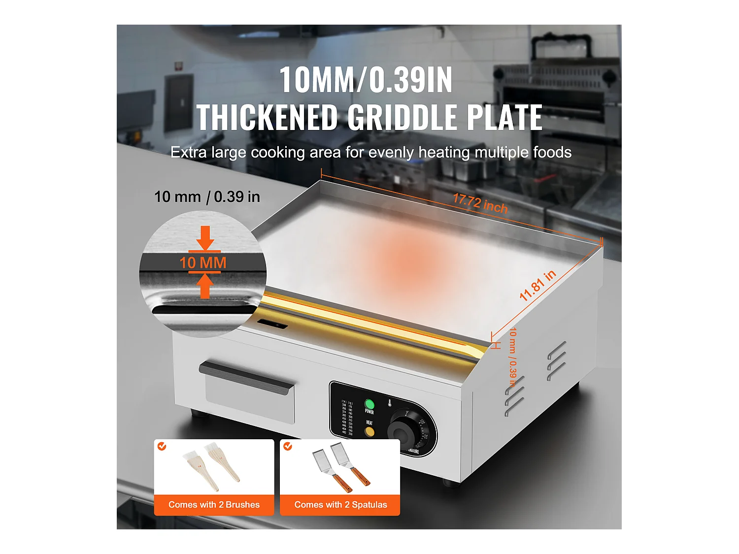 Plancha Électrique SucceBuy 2800 W, Gril à Dessus Plat pour Comptoir, 122 ℉ à 572 ℉