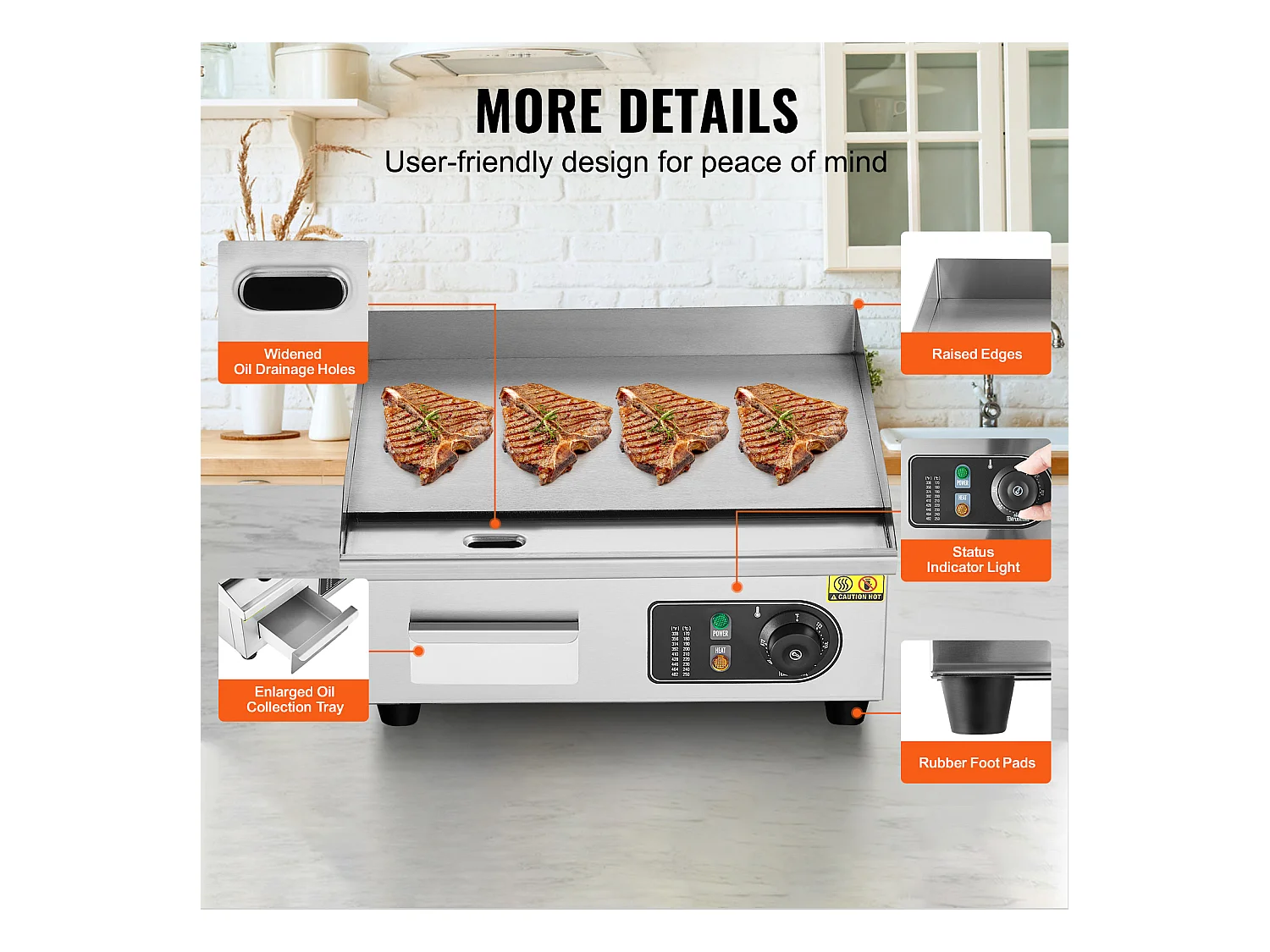 Plancha Électrique SucceBuy 2800 W, Gril à Dessus Plat pour Comptoir, 122 ℉ à 572 ℉