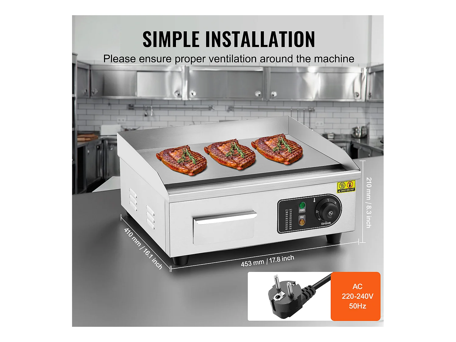 Plancha Électrique SucceBuy 2800 W, Gril à Dessus Plat pour Comptoir, 122 ℉ à 572 ℉