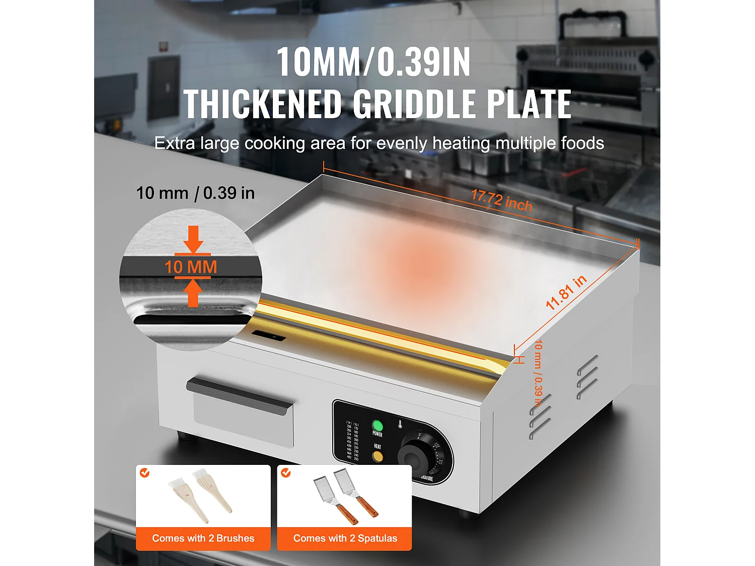 Plancha Électrique SucceBuy 2800 W, Gril à Dessus Plat pour Comptoir, 122 ℉ à 572 ℉
