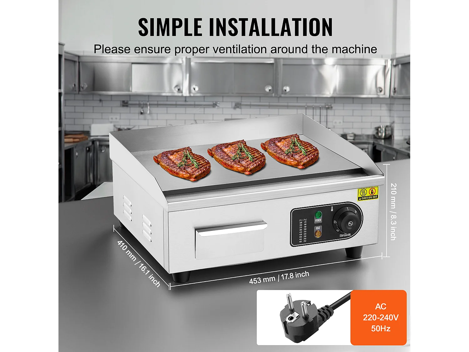 Plancha Électrique SucceBuy 2800 W, Gril à Dessus Plat pour Comptoir, 122 ℉ à 572 ℉