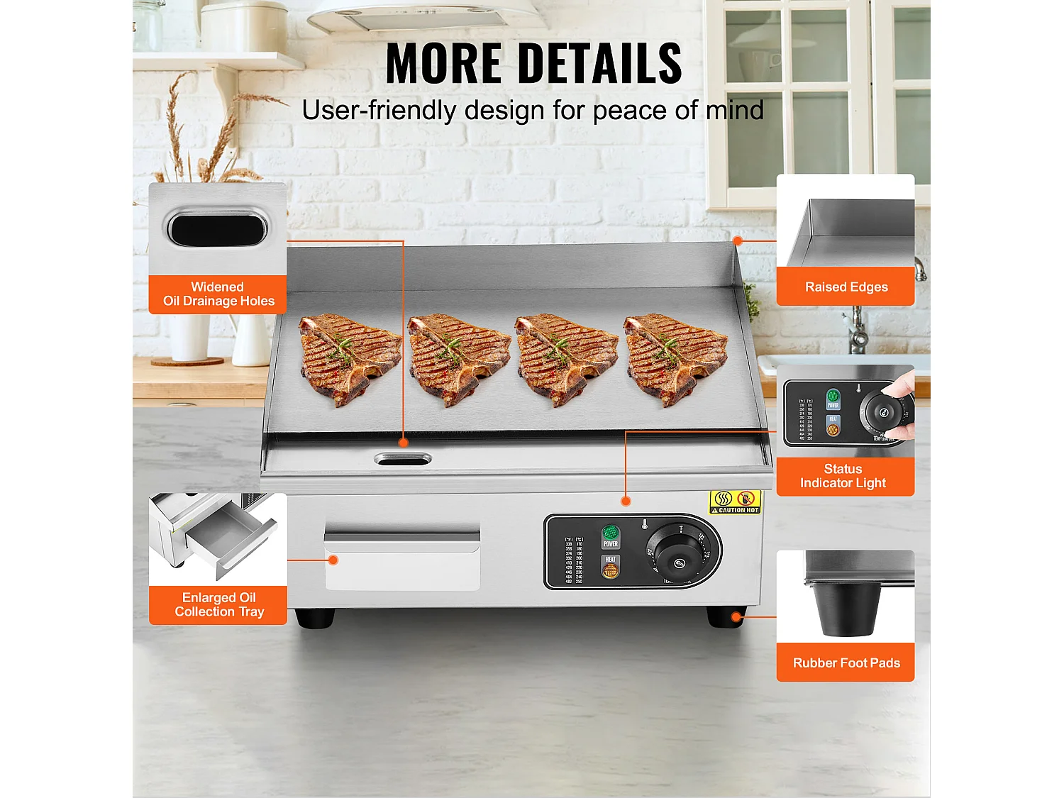 Plancha Électrique SucceBuy 2800 W, Gril à Dessus Plat pour Comptoir, 122 ℉ à 572 ℉