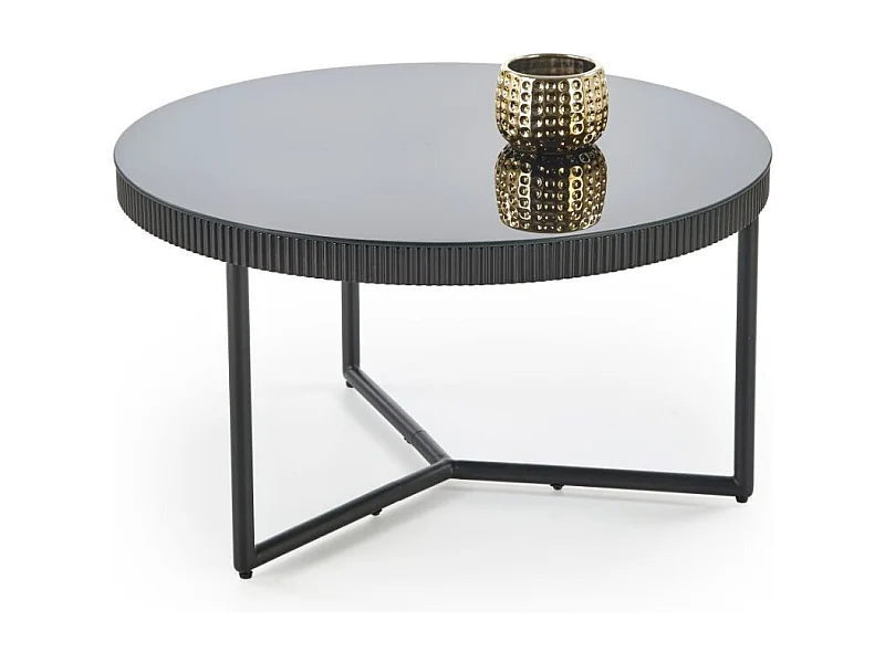 Table basse ronde noir laqué avec plateau verre 80cm ELOIS