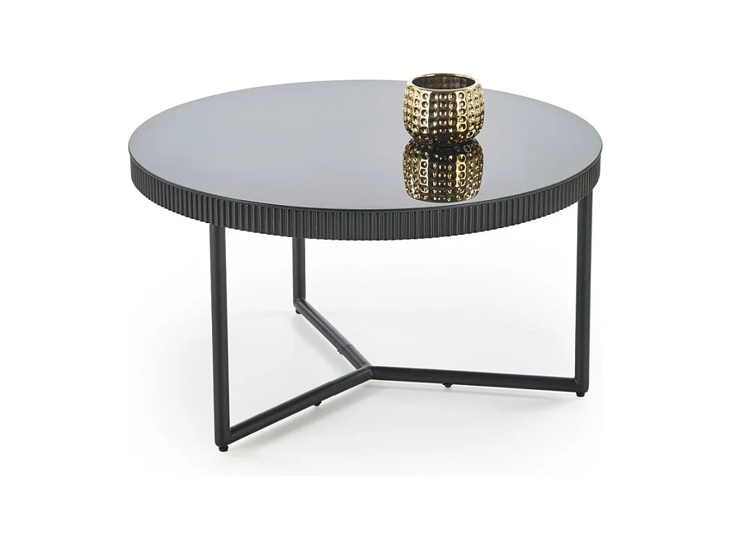 Table basse ronde noir laqué avec plateau verre 80cm ELOIS