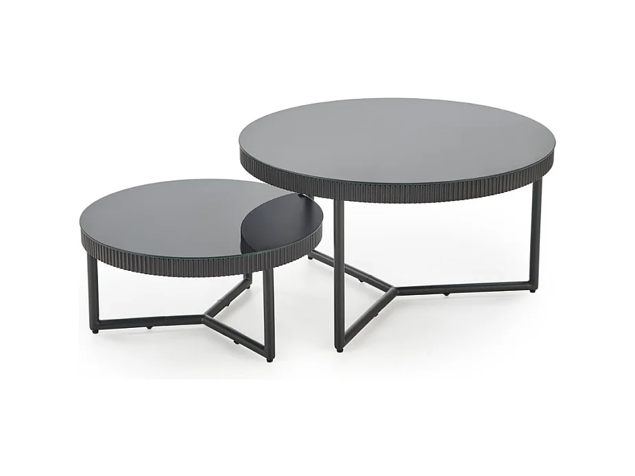 Table basse ronde noir laqué avec plateau verre 80cm ELOIS