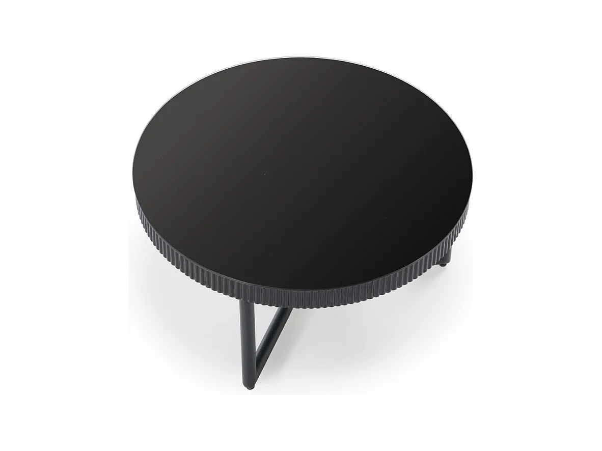 Table basse ronde noir laqué avec plateau verre 80cm ELOIS