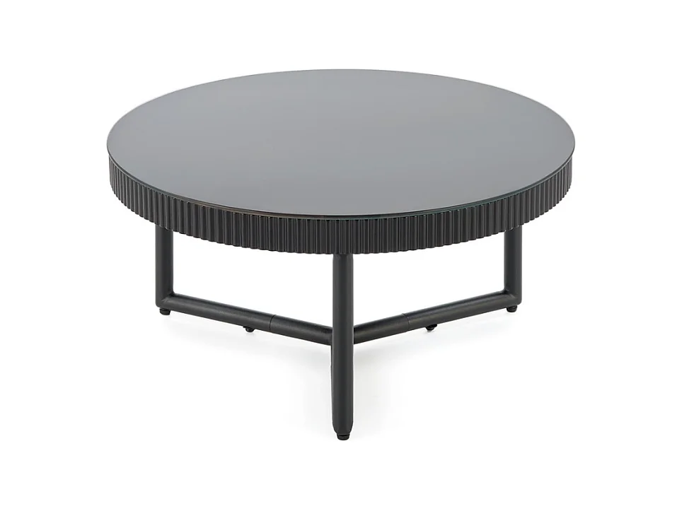Table basse ronde noir laqué avec plateau verre 80cm ELOIS