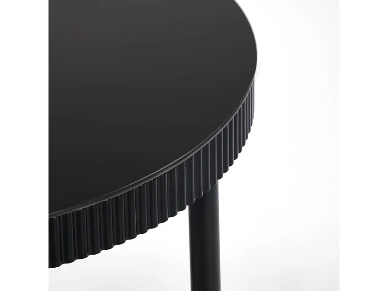 Table basse ronde noir laqué avec plateau verre 80cm ELOIS