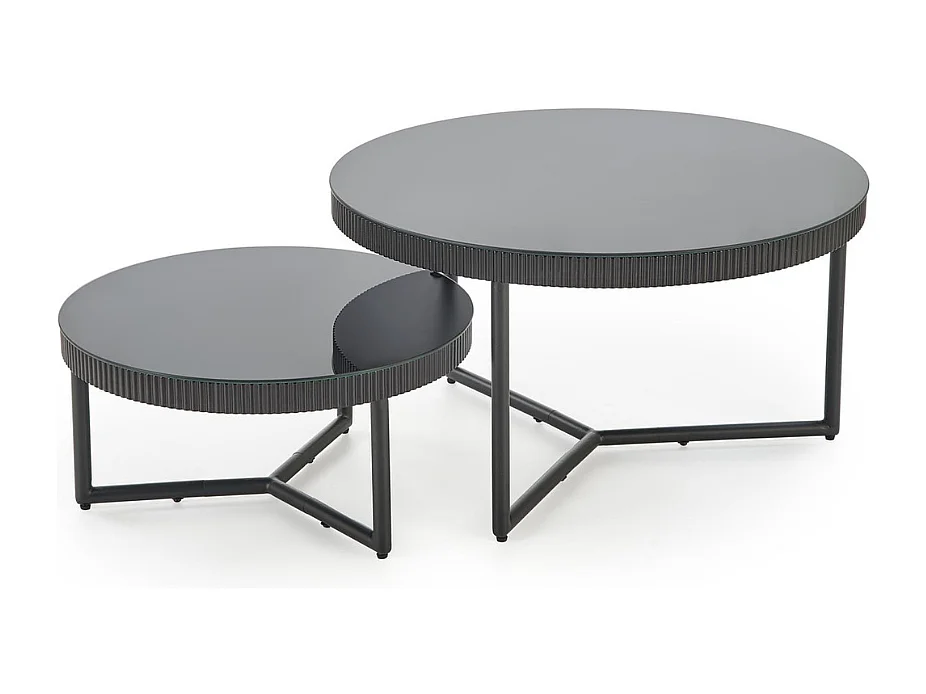 Table basse ronde noir laqué avec plateau verre 80cm ELOIS