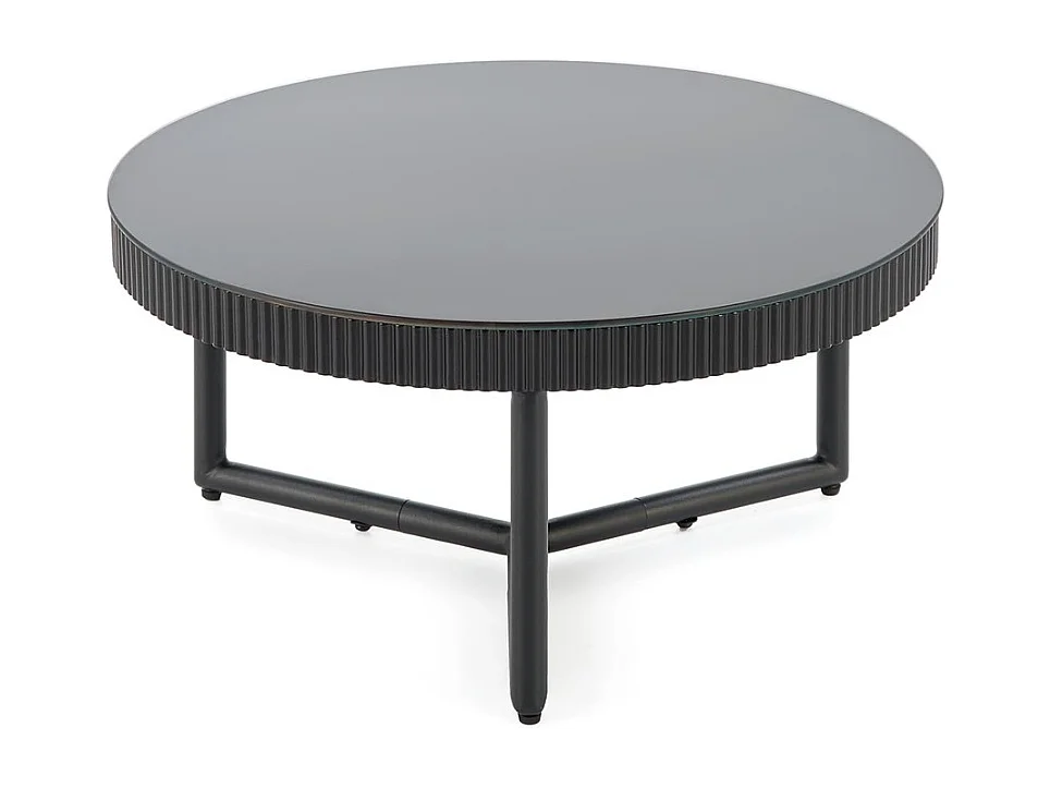Table basse ronde noir laqué avec plateau verre 80cm ELOIS