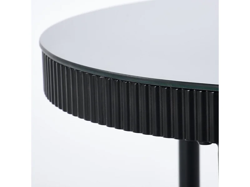 Table basse ronde noir laqué avec plateau verre 80cm ELOIS
