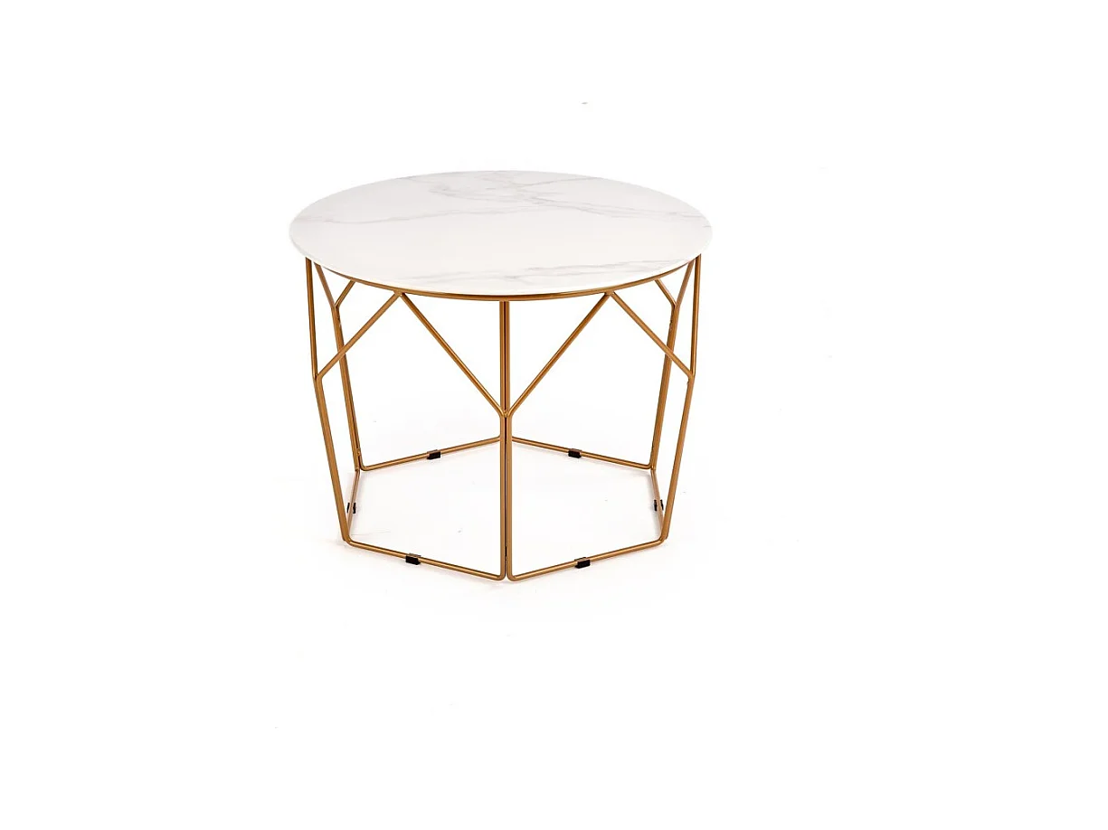 Table basse Madison/Acier/Verre/Blanc&Or