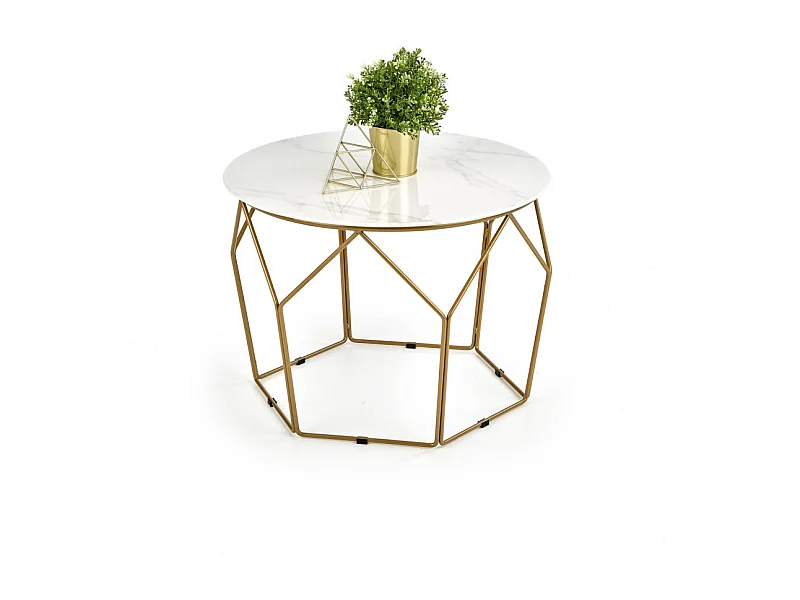 Couchtisch Madison/Stahl/Glas/Weiß&Gold