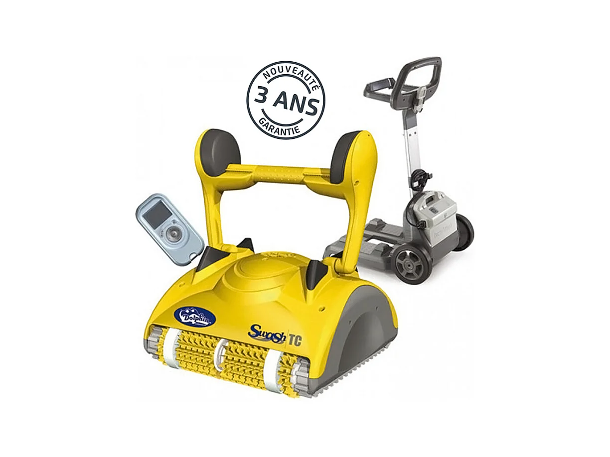 Dolphin Robot electrique de piscine fond, parois et ligne d'eau avec télécommande et chariot - swash tc