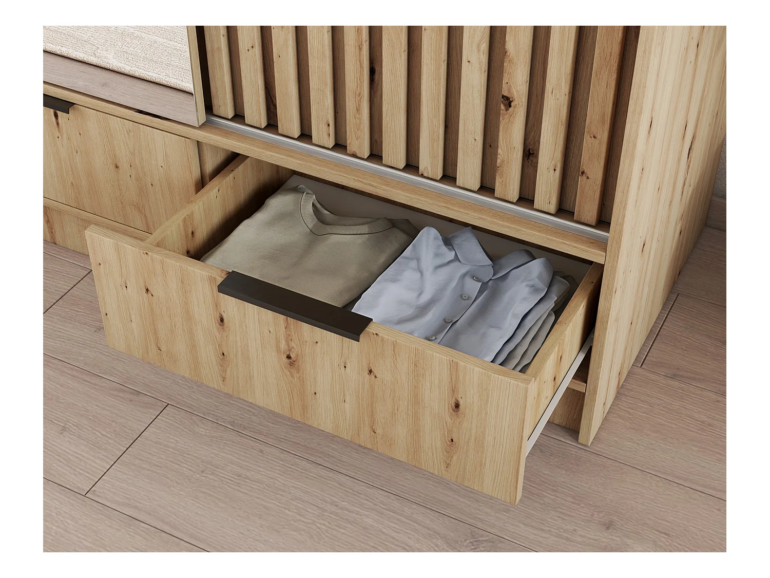 Armadio Rupert XL (180 cm) / Ante scorrevoli / Specchio e cassetti / Marrone