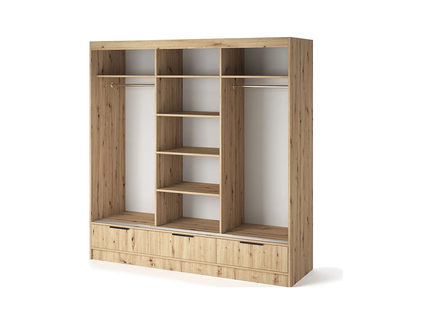 Armadio Rupert XL (180 cm) / Ante scorrevoli / Specchio e cassetti / Marrone