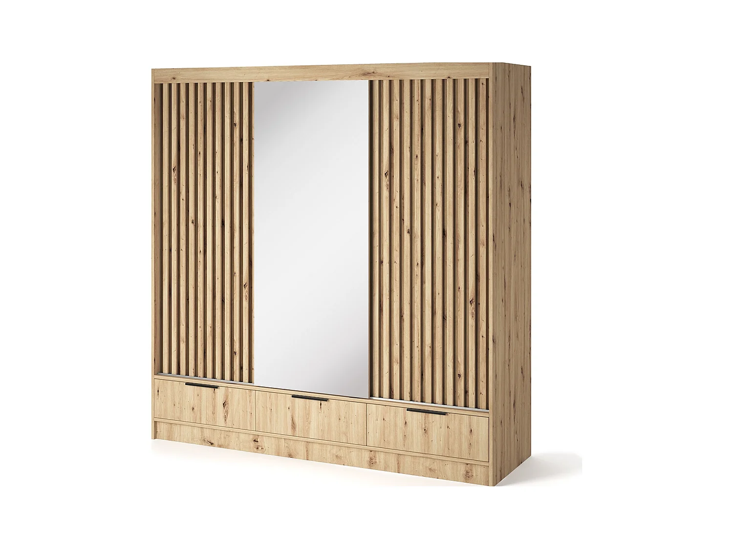 Armadio Rupert XL (180 cm) / Ante scorrevoli / Specchio e cassetti / Marrone