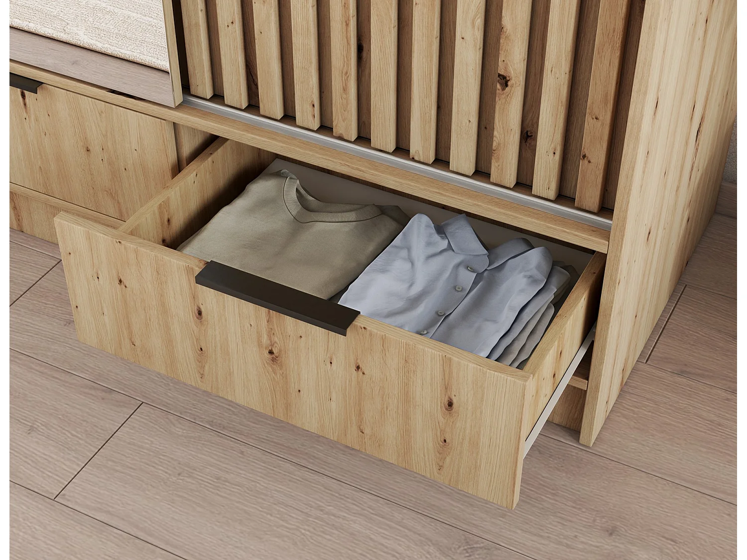 Armadio Rupert XL (180 cm) / Ante scorrevoli / Specchio e cassetti / Marrone