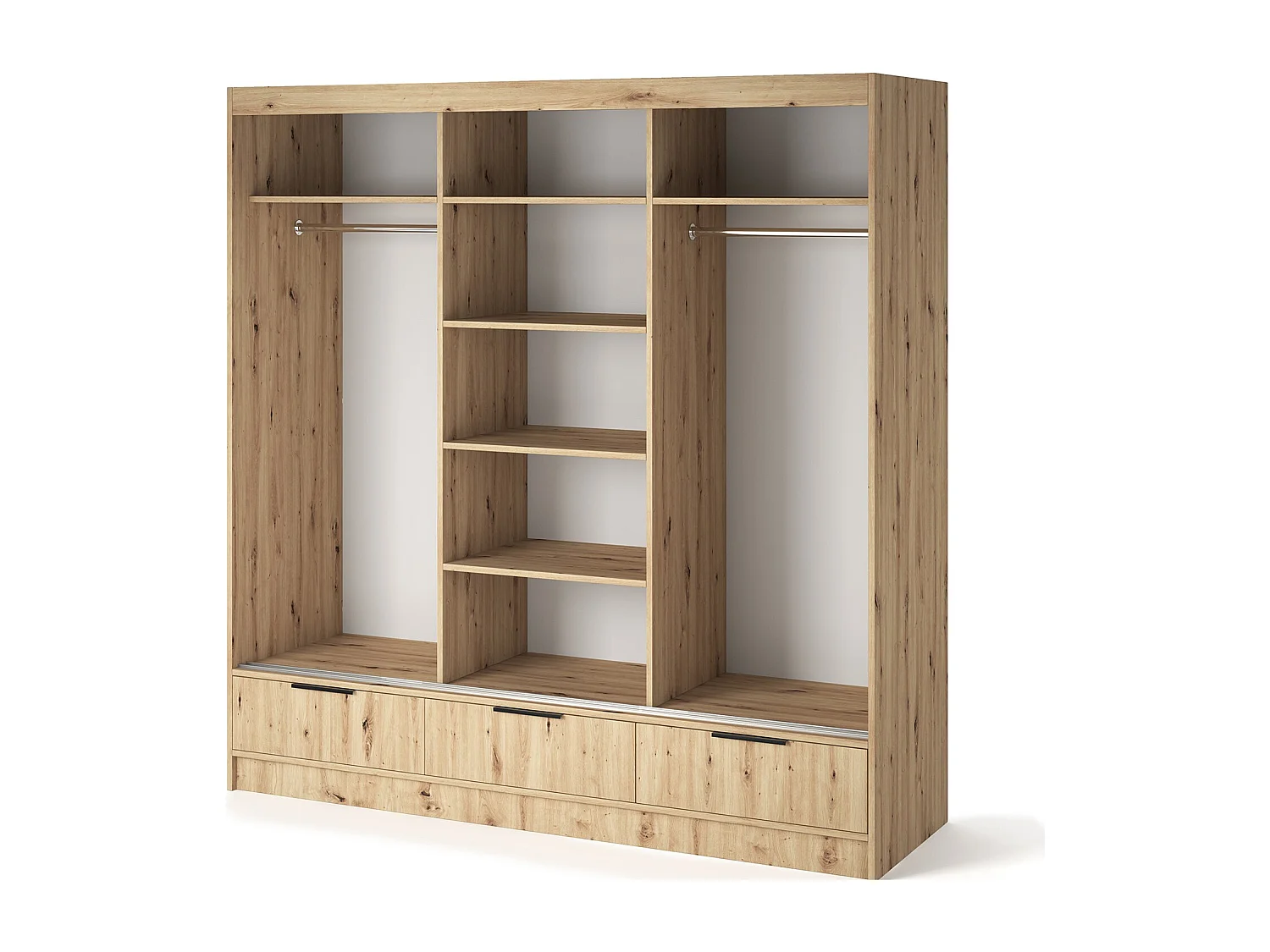 Armadio Rupert XL (180 cm) / Ante scorrevoli / Specchio e cassetti / Marrone