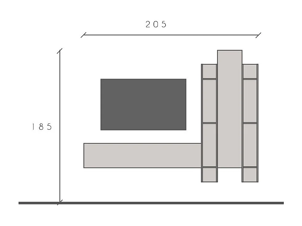 Porta tv sospeso con libreria 205x185 cm beige e noce PTL39
